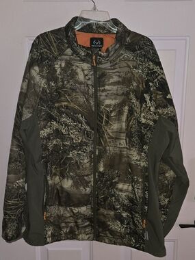 Realtree Men's Lightweight Camo Jacket with Olive Panels and Orange Accents